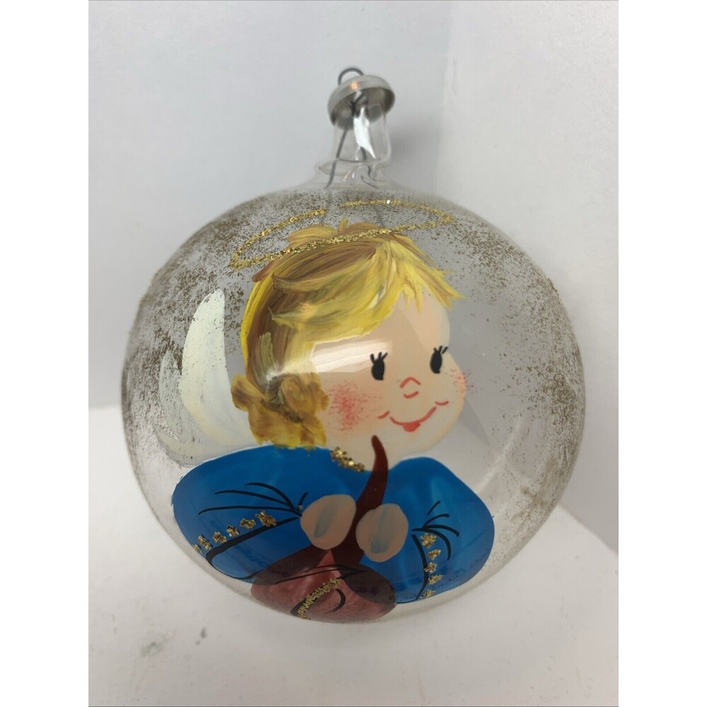 Christmas Ornament Italy Blown Glass Hand Painted Angel Holiday Decor 3” READ